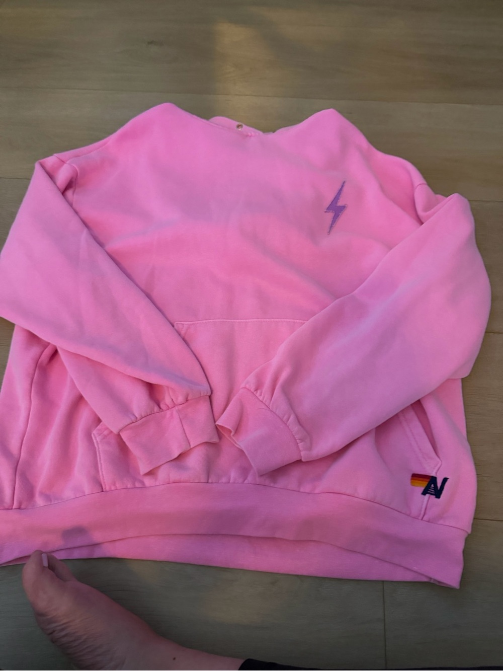 Aviator Nation Neon Pink Women's Pullover Hoodie with Lightning Bolt - Picture 2 of 3